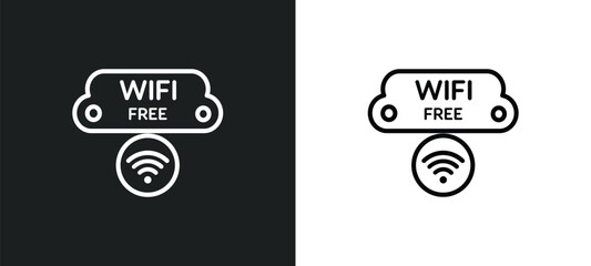 Fototapeta na wymiar free wifi outline icon in white and black colors. free wifi flat vector icon from hotel collection for web, mobile apps and ui.