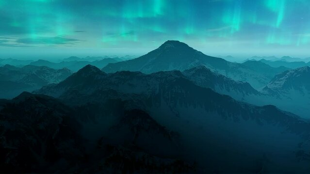 Mountain Passes And Northern Lights. Animation On The Theme Of Landscapes And Natural Phenomena.