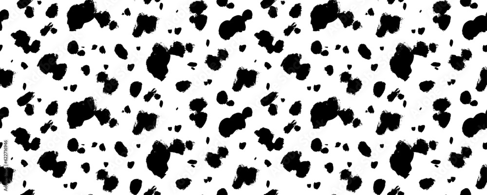 Poster dalmatian animal fur seamless pattern. brush drawn spot background. simple irregular geometric desig
