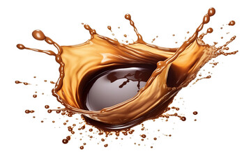 Splash of hot coffee rich brown. isolated object, transparent background