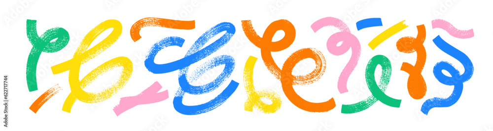 Fototapete collection colorful bold curved lines with loops isolated on white. hand drawn bold grunge wavy and 