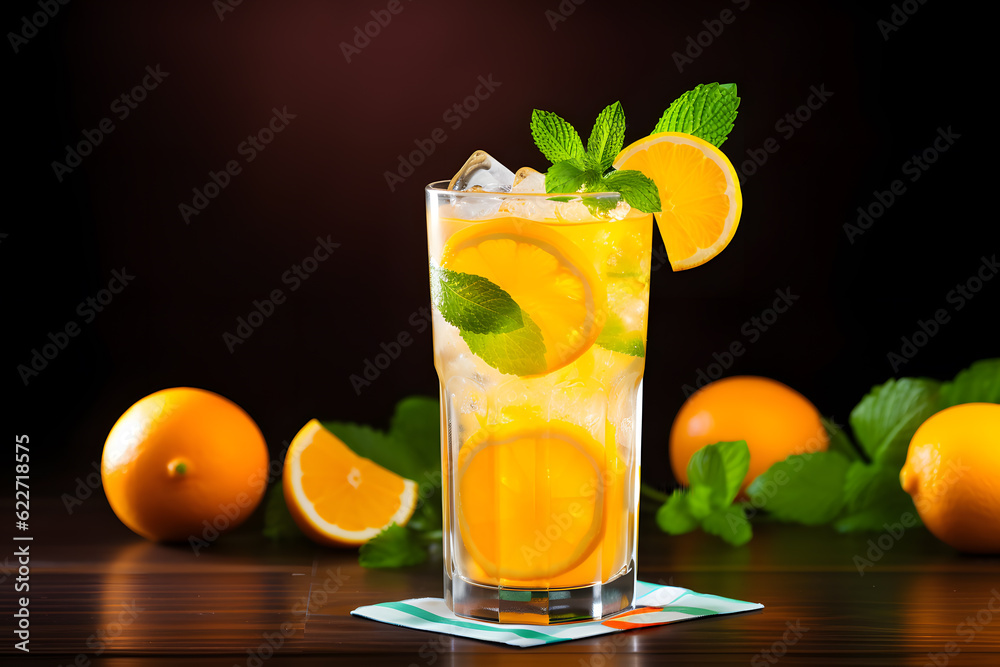 Wall mural Cocktail with ice cubes in a glass. 3d rendering