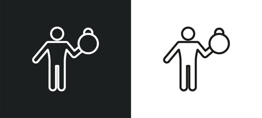 lifting weight with right arm outline icon in white and black colors. lifting weight with right arm flat vector icon from gym and fitness collection for web, mobile apps and ui.