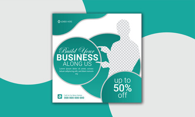 Business marketing agency promotion social media post template. Editable square banner design with place for the photo.