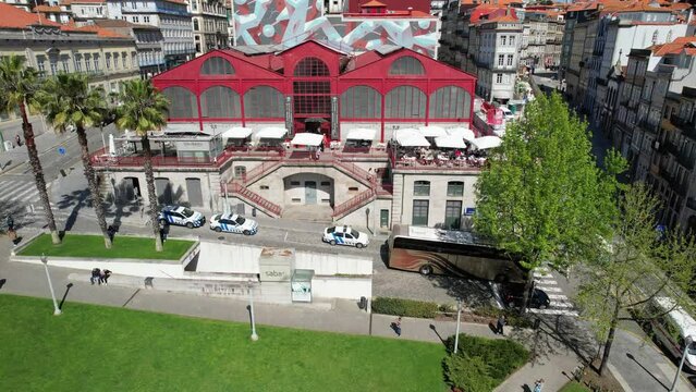 Aerial view of the Infante D. Henrique Square and Hard Club - Ferreira Borges Market in Porto city