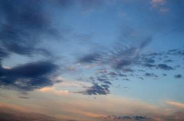 Cirrus clouds in summer in Germany against a blue sky.