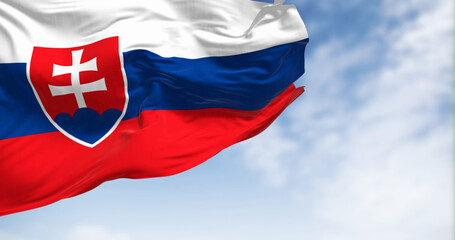 National flag of Slovakia waving in the wind on a clear day