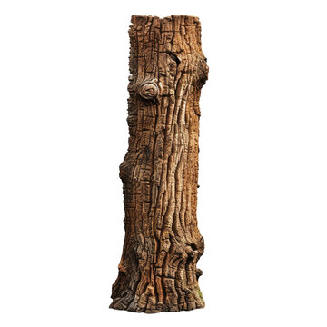 Tree trunk with carvings. isolated object, transparent background