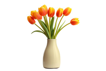 Vase with fresh tulips microstoc . isolated object, transparent background