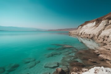 Naklejka na ściany i meble Enchanting Israeli Landscape: Majestic Mountains and the Azure Dead Sea, mountain, Dead Sea, Israel, landscape, nature, scenic, blue, beauty, majestic,