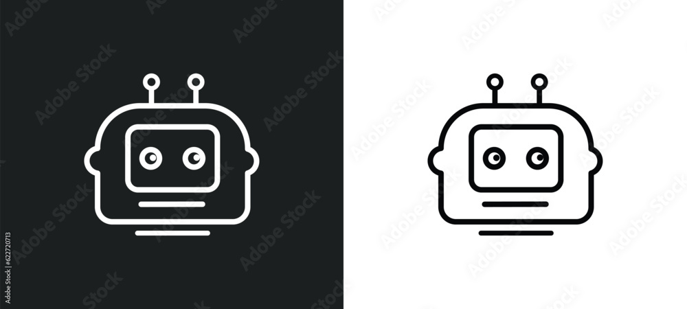 Poster chat bot outline icon in white and black colors. chat bot flat vector icon from general collection f