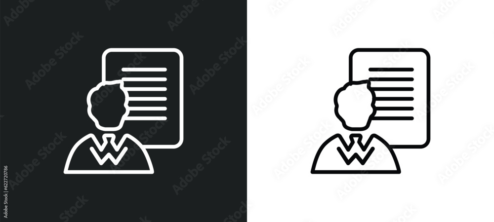 Poster agent script outline icon in white and black colors. agent script flat vector icon from general coll