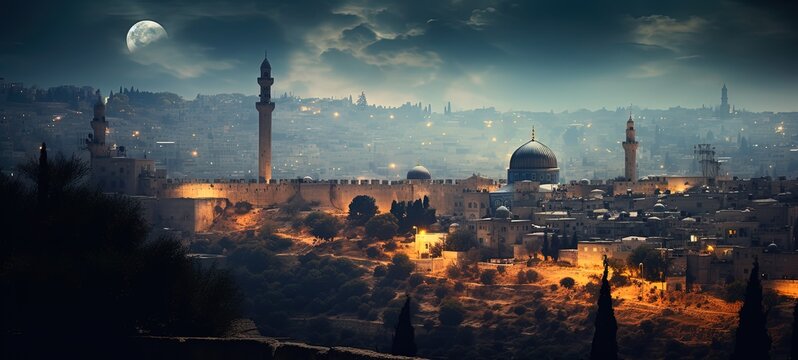 aerial view cityscape of holy mount, Generative Ai not real place