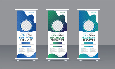 Modern abstract medical clinic roll up banner,creative minimal x banner stand for commercial and Multipurpose Use professional design set