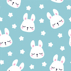 Vector cute bunny pattern. Cartoon blue baby print pattern illustration.