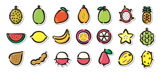 Illustrated sticker set of tropical fruits.Quick and simple to use.
