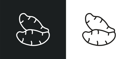 sweet potato outline icon in white and black colors. sweet potato flat vector icon from fruits and vegetables collection for web, mobile apps and ui.