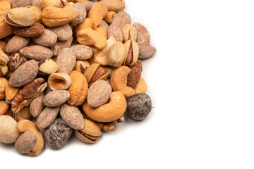 A group of almonds, pistachios, walnuts, macadamia, cashews.