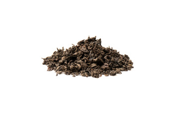 Dried tea leaves isolated on a white background.