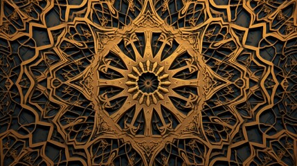 Arabic pattern on black background. 3d rendering. Computer digital drawing an intricate Islamic background texture