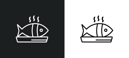 cooked fish outline icon in white and black colors. cooked fish flat vector icon from food collection for web, mobile apps and ui.