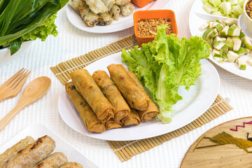 Vietnam food. Spring rolls  with sweet chili sauce. Asian cuisine.