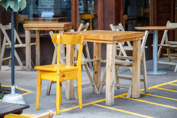 tables and chairs in a restaurant