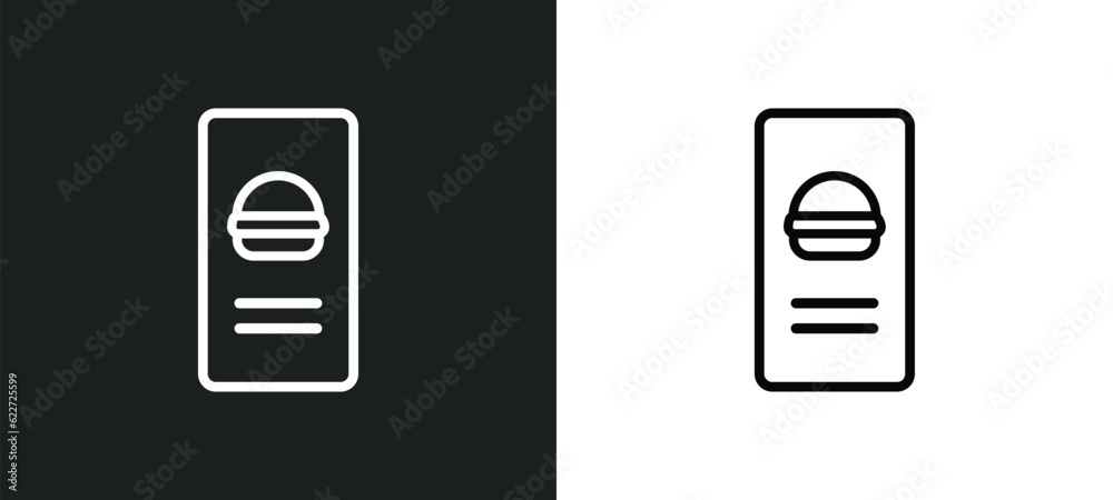 Wall mural mobile app outline icon in white and black colors. mobile app flat vector icon from fast food collec