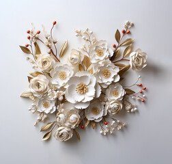 Ki generated seamless pattern of white papoerflowers on white background 