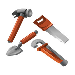 Set of construction tools isolated on white background. Vector illustration in cartoon style.