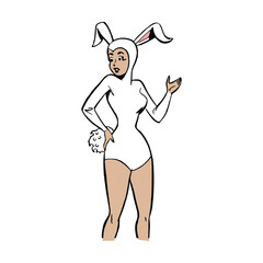 Rabbit girl in a white bodysuit. Vector illustration.
