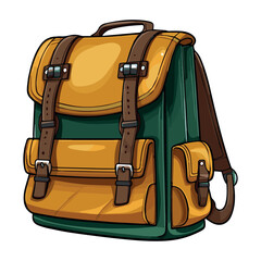 illustration of backpack with clasps, rucksack for hiking, design