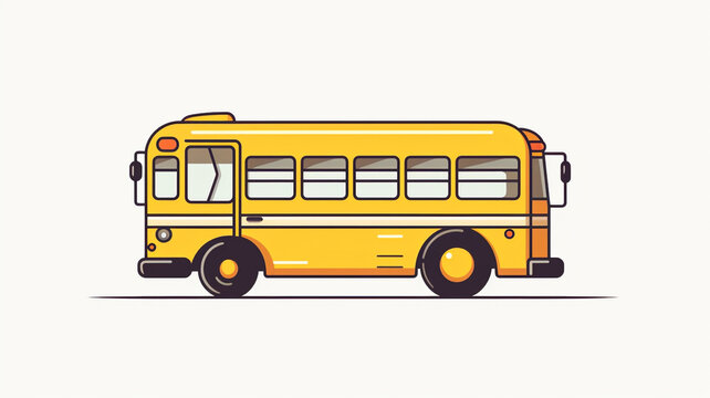 School bus, background white type cartoon, minimal