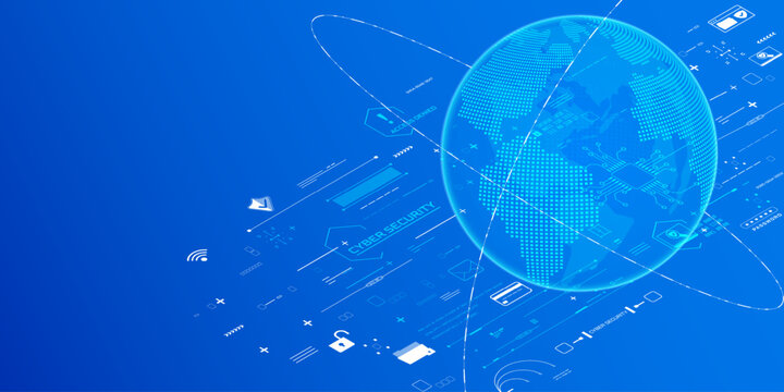 Digital globe of cyber security network concept, Blue 3D world map sphere technology data protection vector.