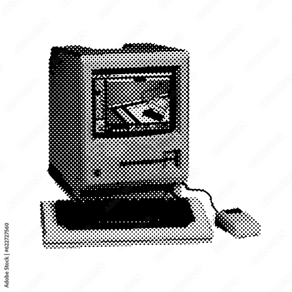 Fototapete retro pc offset element for trendy collage. vector retrofuturistic black and white illustration with