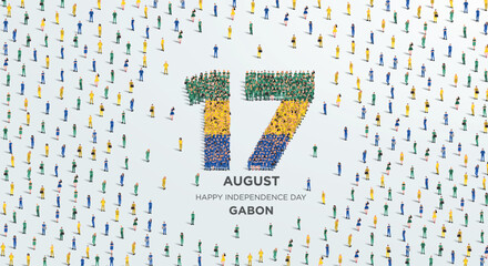 Happy Independence Day Gabon. A large group of people form to create the number 17 as Gabon celebrates its Independence Day on the 17th of August. Vector illustration.