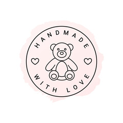 Handmade toys vector logo, teddy bear icon