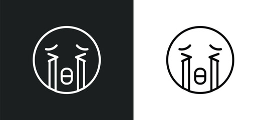 crying emoji outline icon in white and black colors. crying emoji flat vector icon from emoji collection for web, mobile apps and ui.