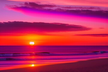 Fototapeta na wymiar A seaside view, sunset time, with orange and purple gradient sky 