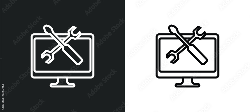 Poster operating system outline icon in white and black colors. operating system flat vector icon from elec
