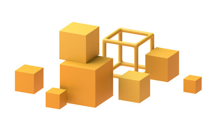 Fototapeta premium Yellow cubes, 3d render
