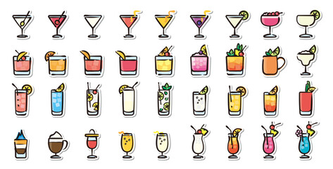 Illustrated sticker set of cocktail.Quick and simple to use.