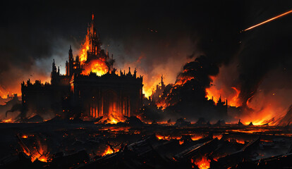爆発する建物　暗闇　イラスト　背景　夜　火花
火の粉　炎