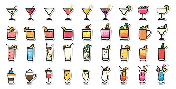Illustrated sticker set of cocktail.Quick and simple to use.