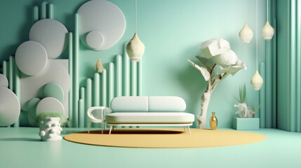 futuristic soft pastel interior