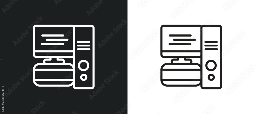 Poster desktop computer outline icon in white and black colors. desktop computer flat vector icon from elec