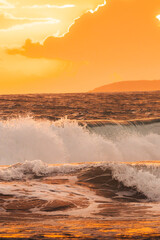 Beautiful beach waves in the morning sunrise from puerto rico la pared luquillo	
