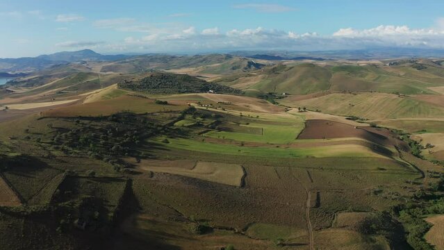 Aerial view of fields in the interior of Sicily Italy near of Agira
