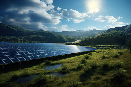 Gro&szlig;e Fotovoltaikanlagen auf dem Feld, Large photovoltaic systems on the field