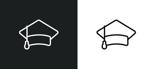 graduation cap outline icon in white and black colors. graduation cap flat vector icon from graduation and education collection for web, mobile apps and ui.